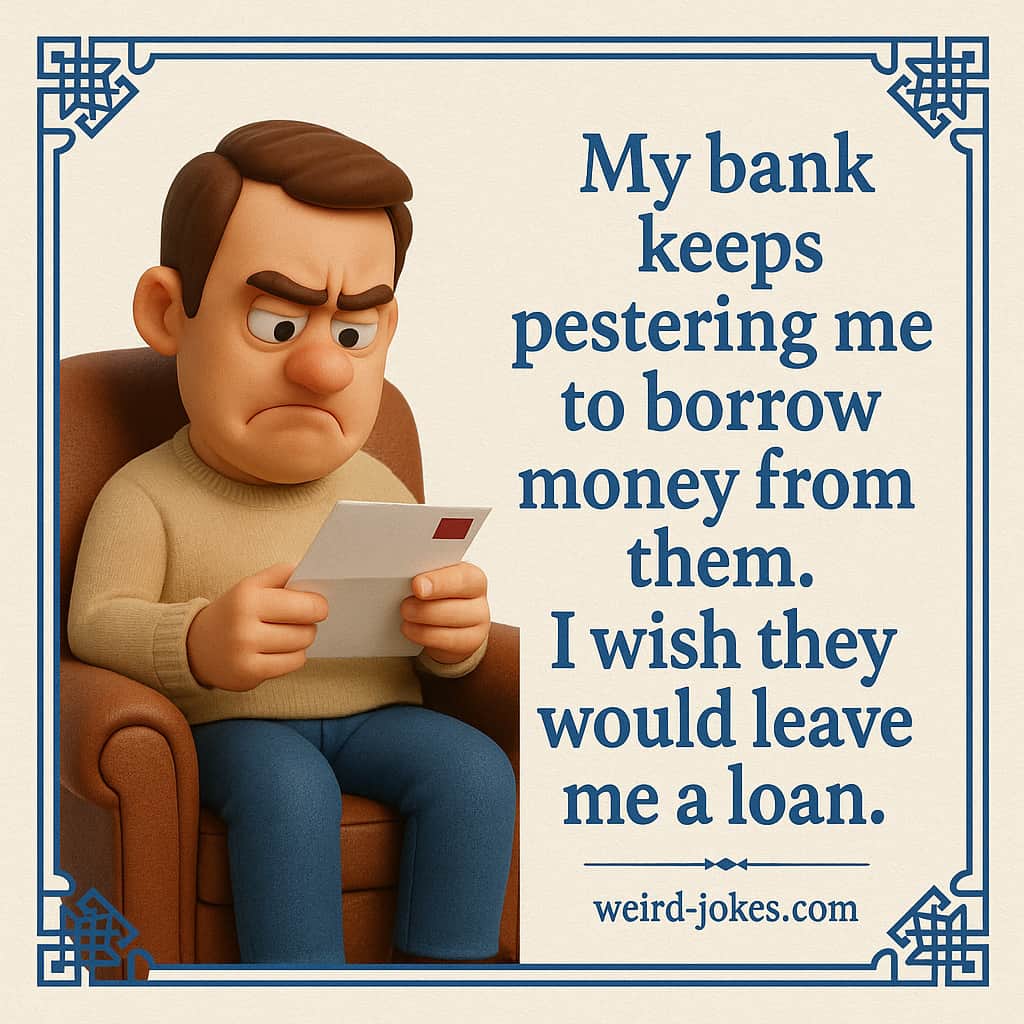 My bank keeps pestering me to borrow money from them. I wish they would leave me a loan.