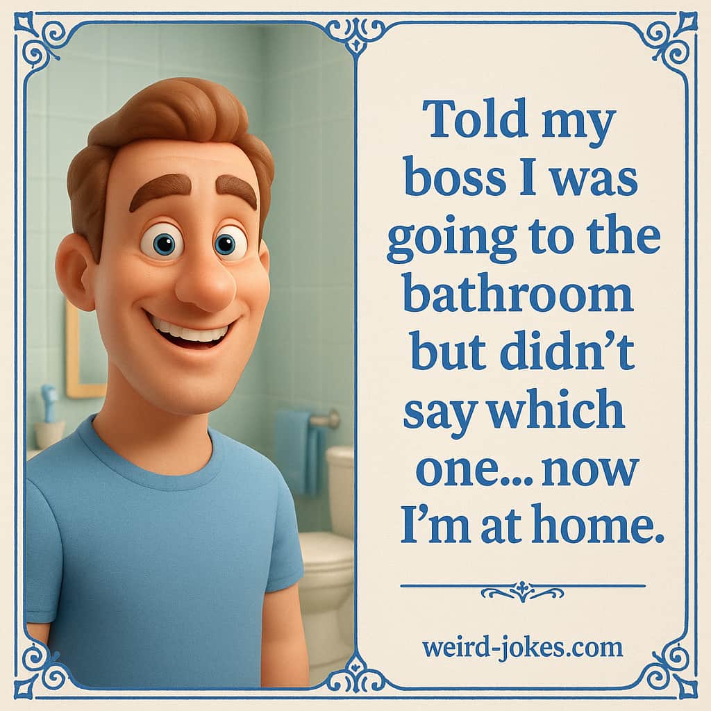 Told my boss I was going to the bathroom but didn't say which one… now I'm at home.