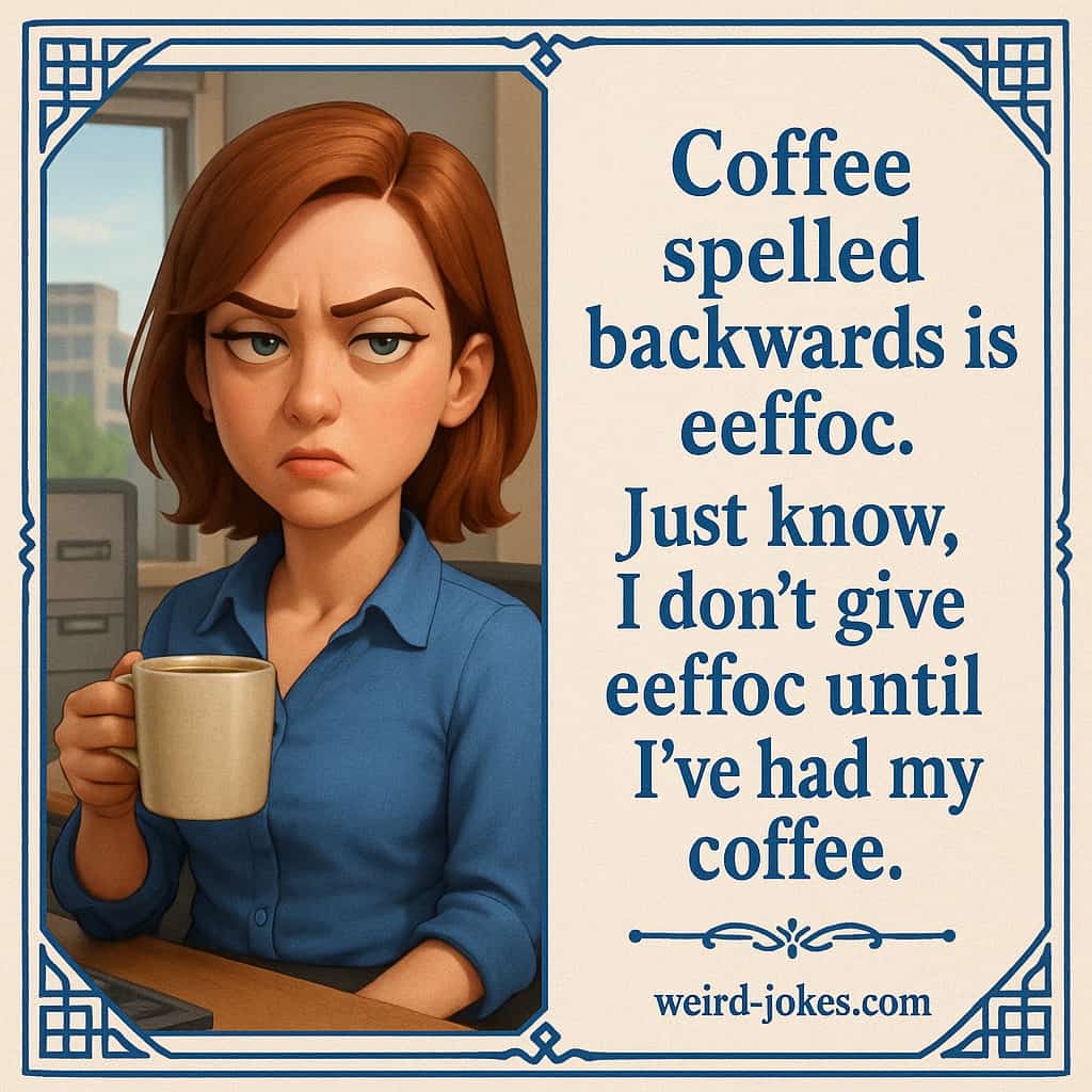 Coffee spelled backwards is eeffoc. Just know, I don't give eeffoc until I've had my coffee.