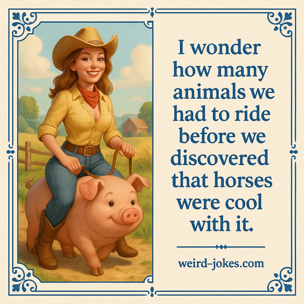 I wonder how many animals we had to ride before we discovered that horses were cool with it.