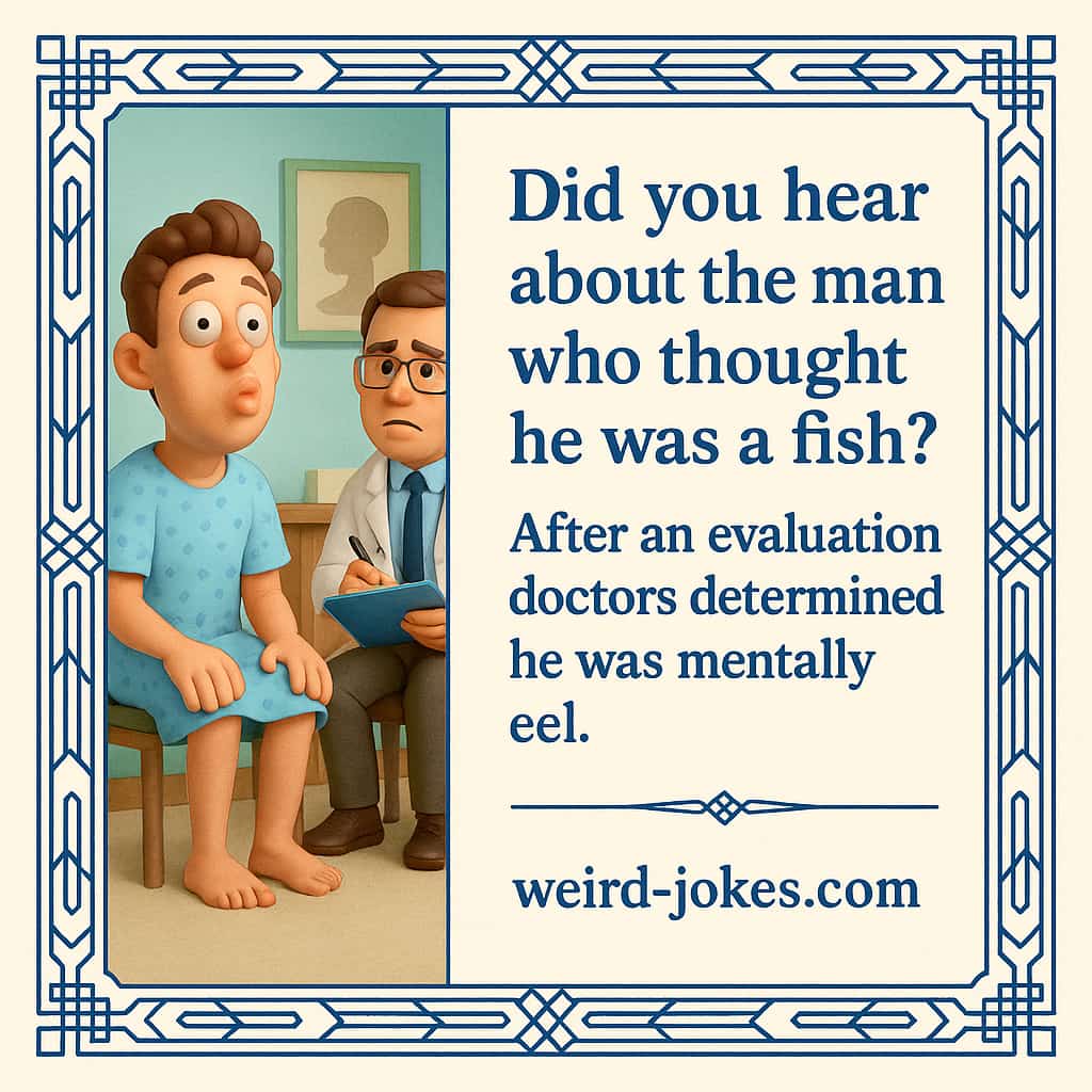 Did you hear about the man who thought he was a fish? After an evaluation doctors determined he was mentally eel.