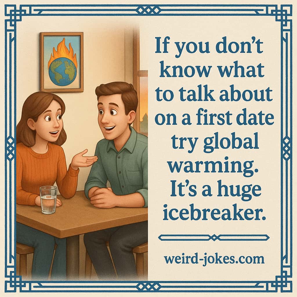 If you don’t know what to talk about on a first date try global warming. It’s a huge icebreaker.