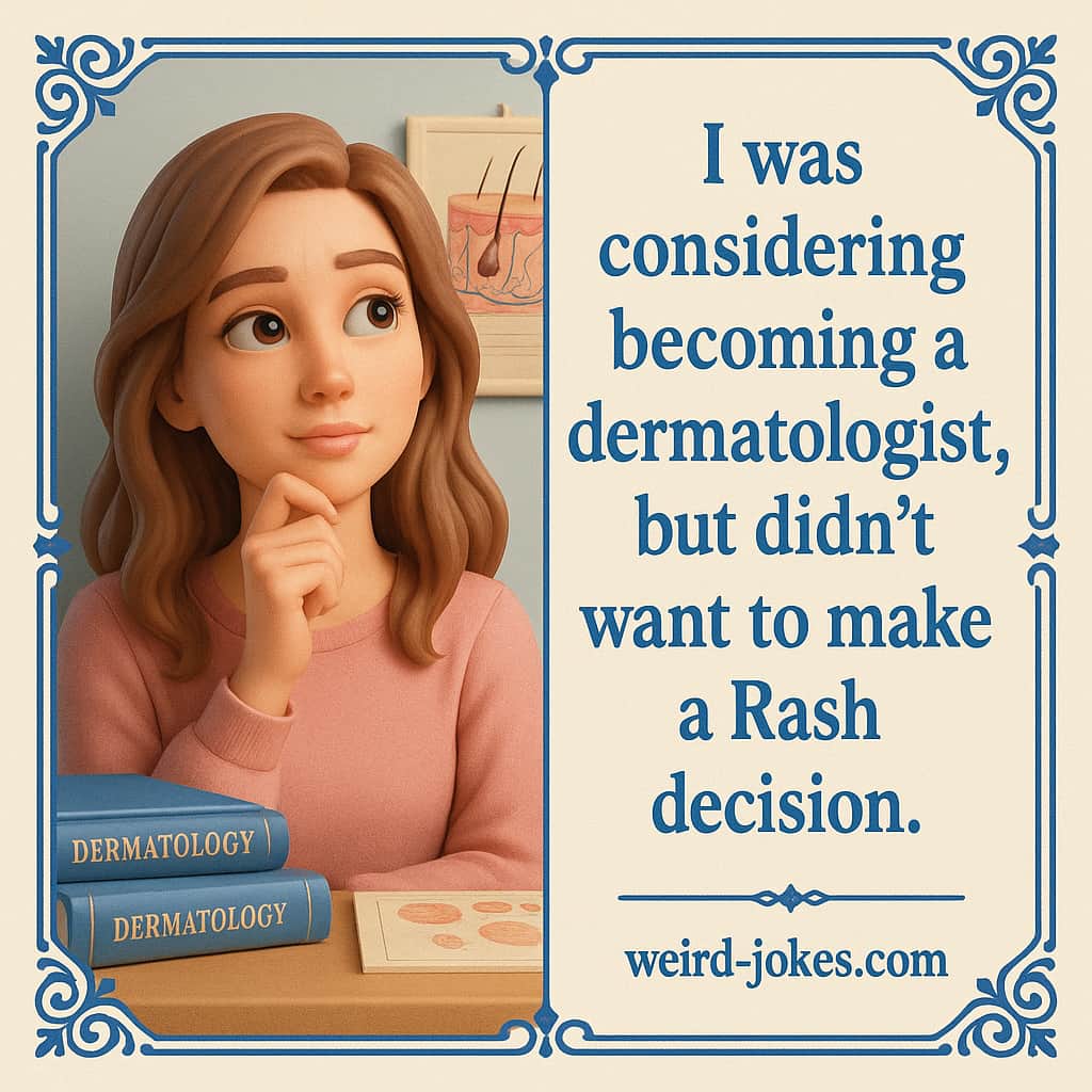 I was considering becoming a dermatologist, but didn’t want to make a Rash decision.