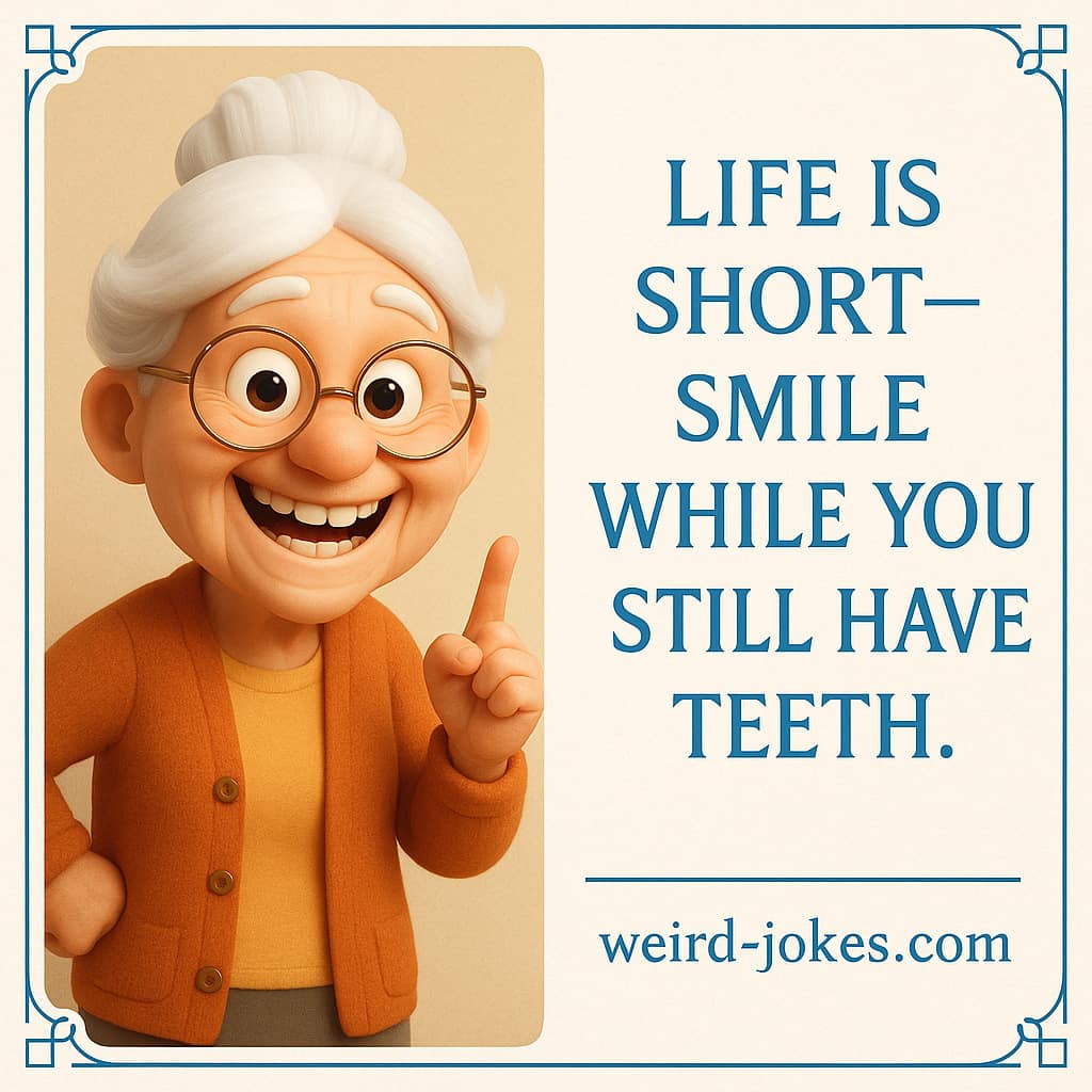 Funny proverb meme: Life is short—smile while you still have teeth.