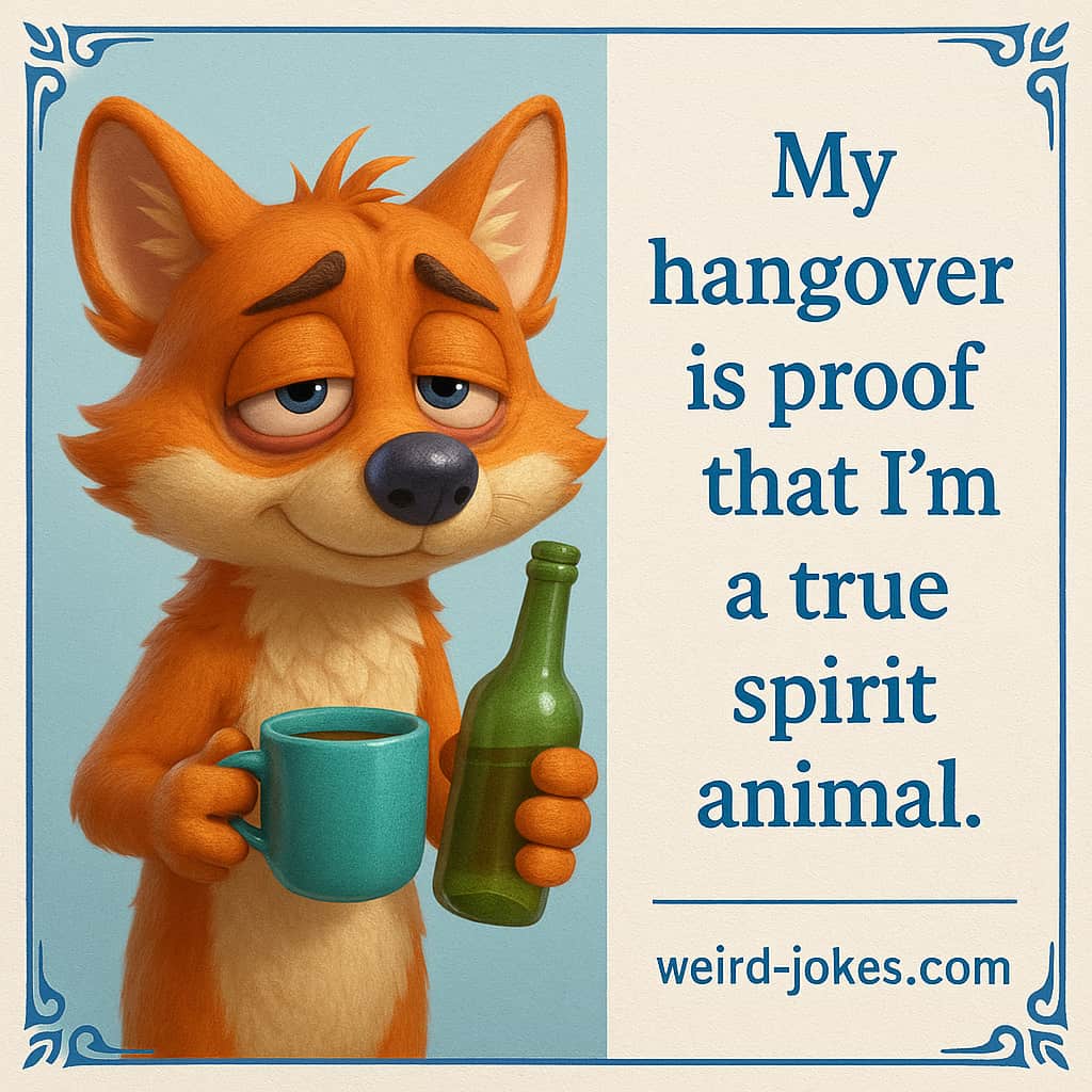 Hangover Joke meme: My hangover is proof that I'm a true spirit animal.