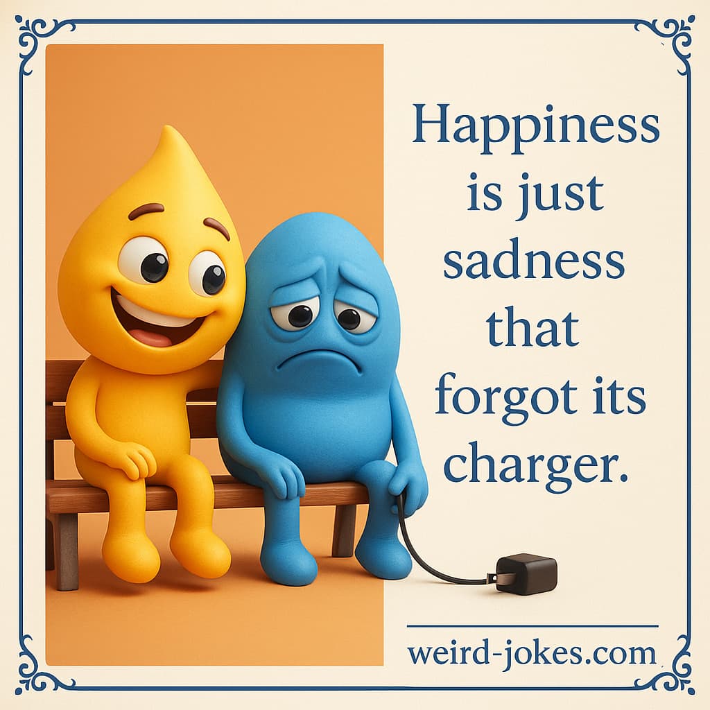 Happiness funny meme: Happiness is just sadness that forgot its charger.
