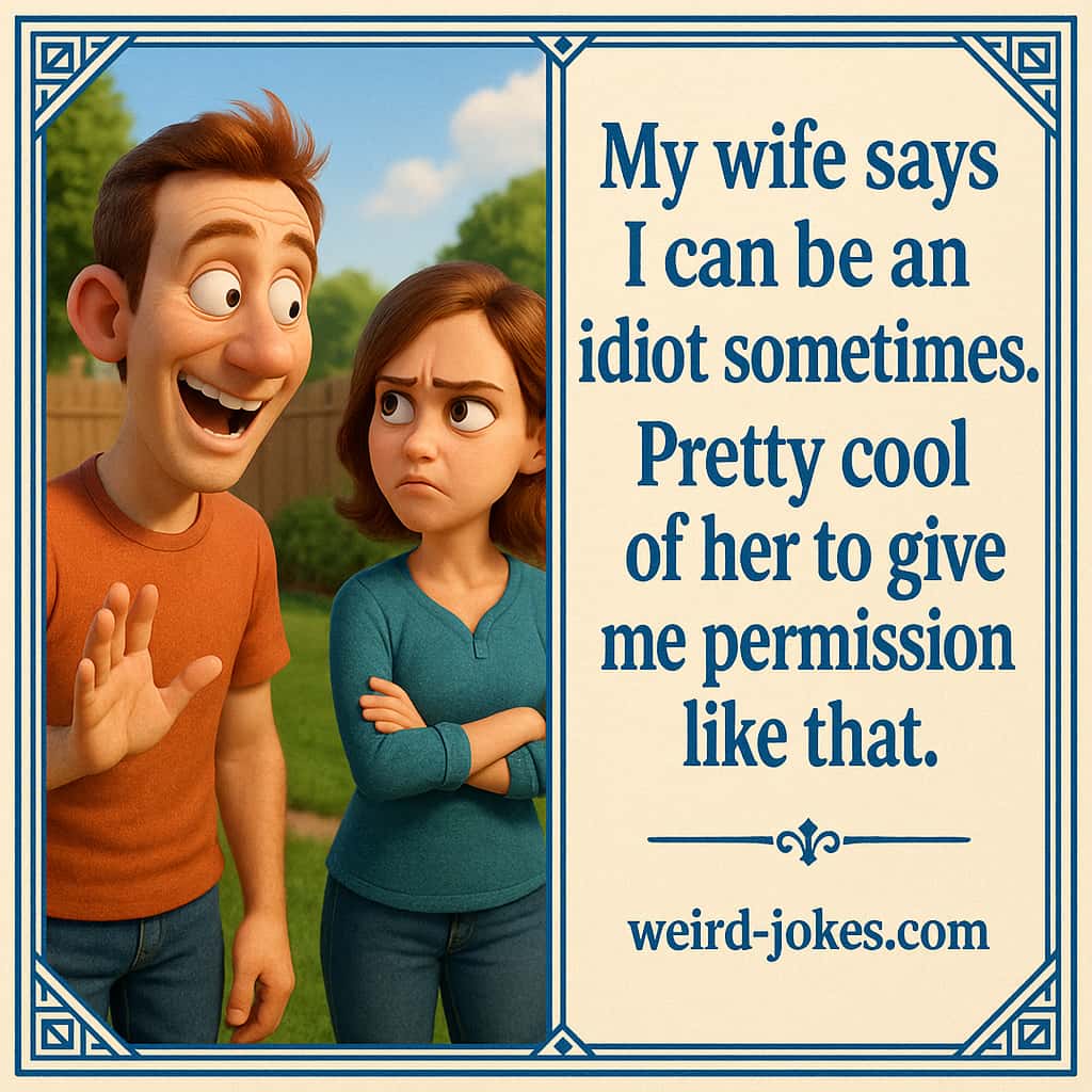 My wife says I can be an idiot sometimes. Pretty cool of her to give me permission like that.