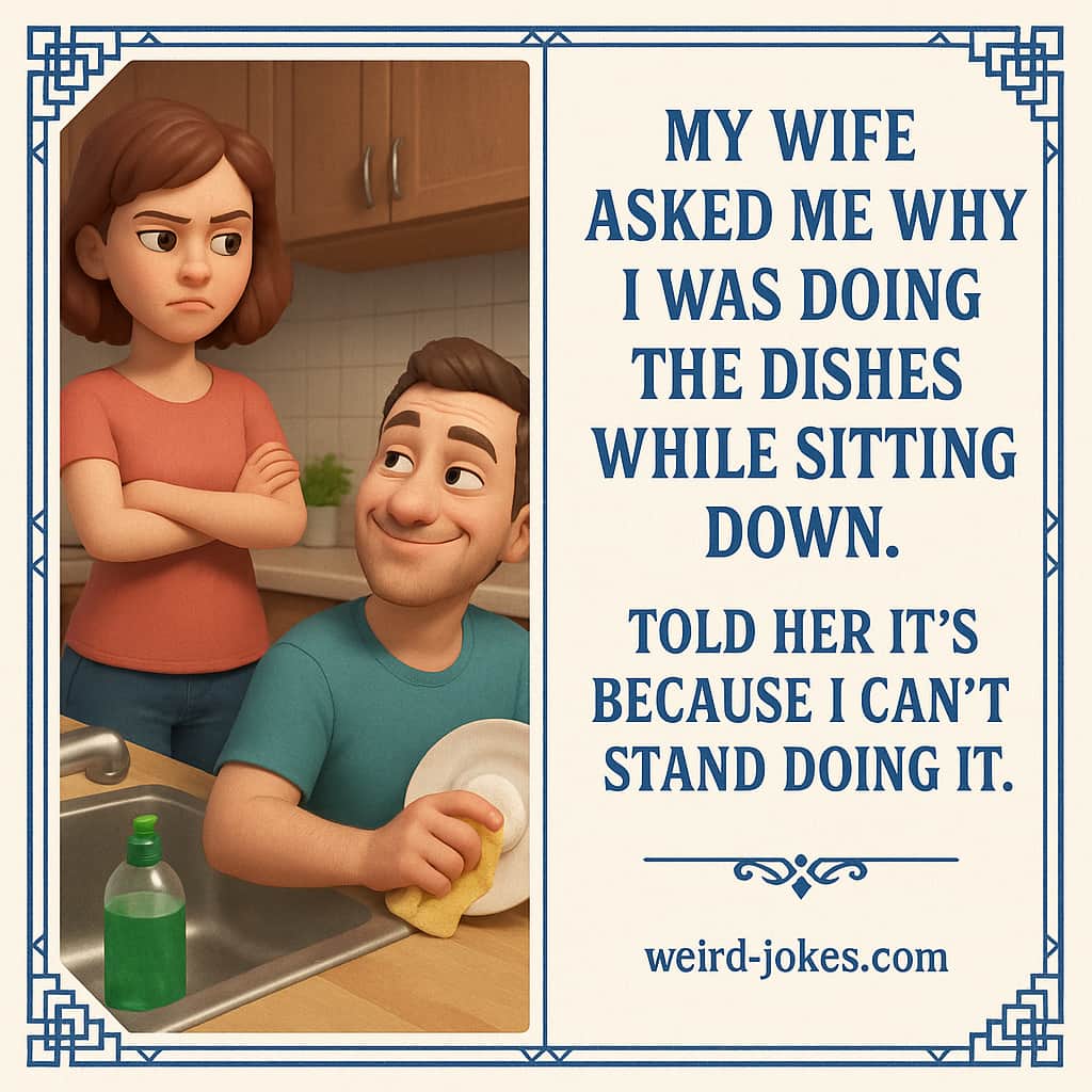 My wife asked me why I was doing the dishes while sitting down. Told her it's because I can't stand doing it.