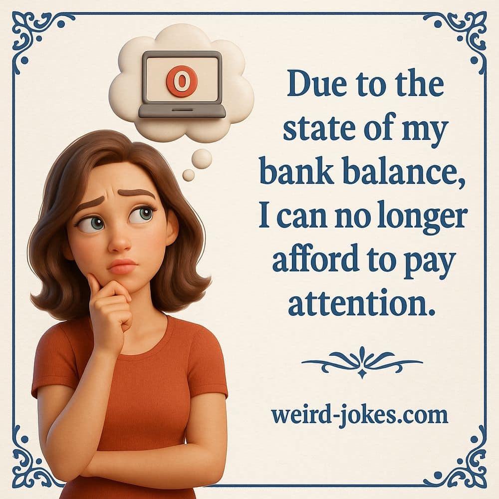 Due to the state of my bank balance, I can no longer afford to pay attention.
