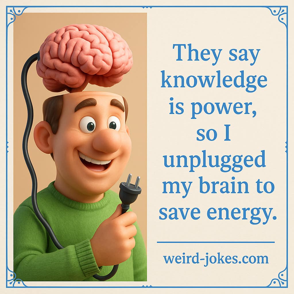 Knowledge funny meme: They say knowledge is power, so I unplugged my brain to save energy.
