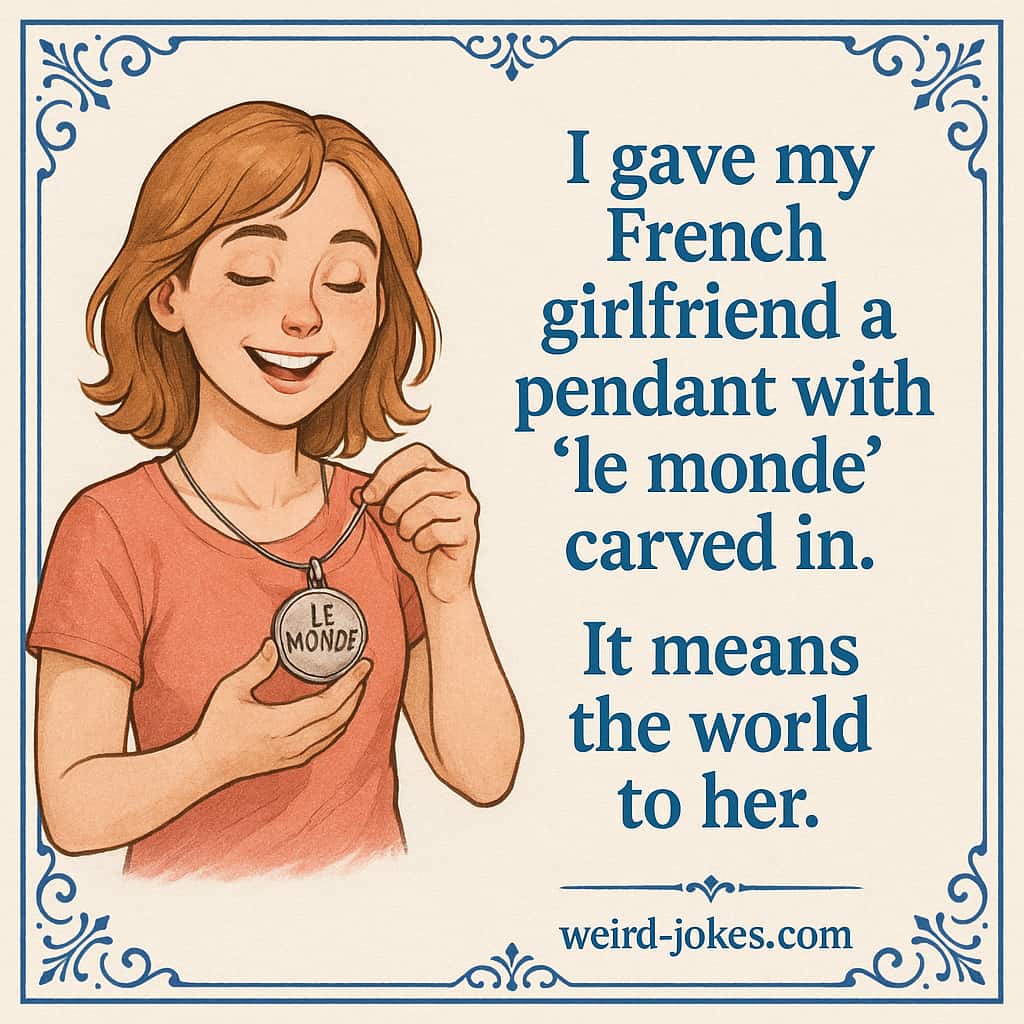 I gave my French girlfriend a pendant with le monde carved in. It means the world to her.