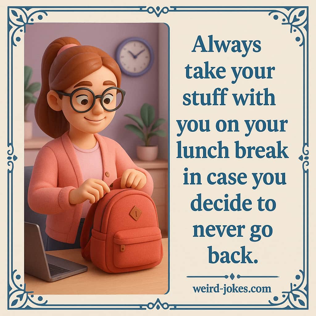 Always take your stuff with you on your lunch break in case you decide to never go back.