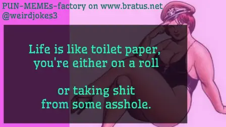 Life is like toilet paper, you're either on a roll or taking shit from some asshole.