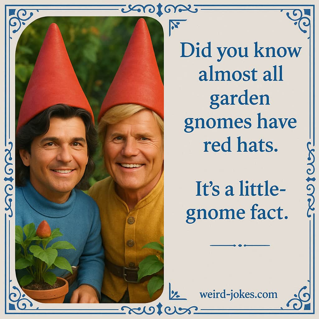 Did you know almost all garden gnomes have red hats. It's a little-gnome fact.
