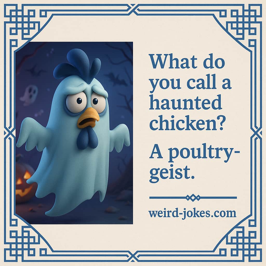 What do you call a haunted chicken? A poultry-geist.
