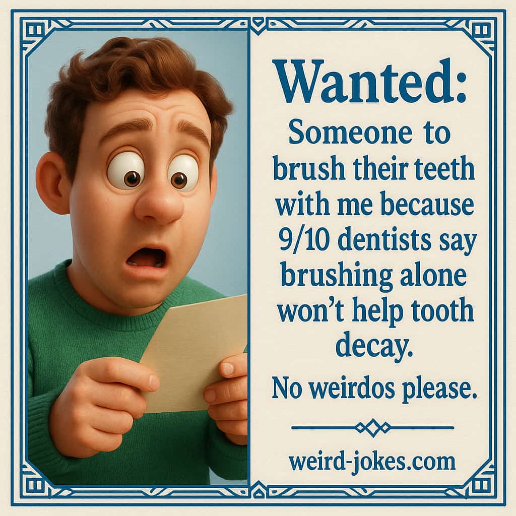 Wanted: Someone to brush their teeth with me because 9/10 dentists say brushing alone won't help tooth decay. No weirdos please.