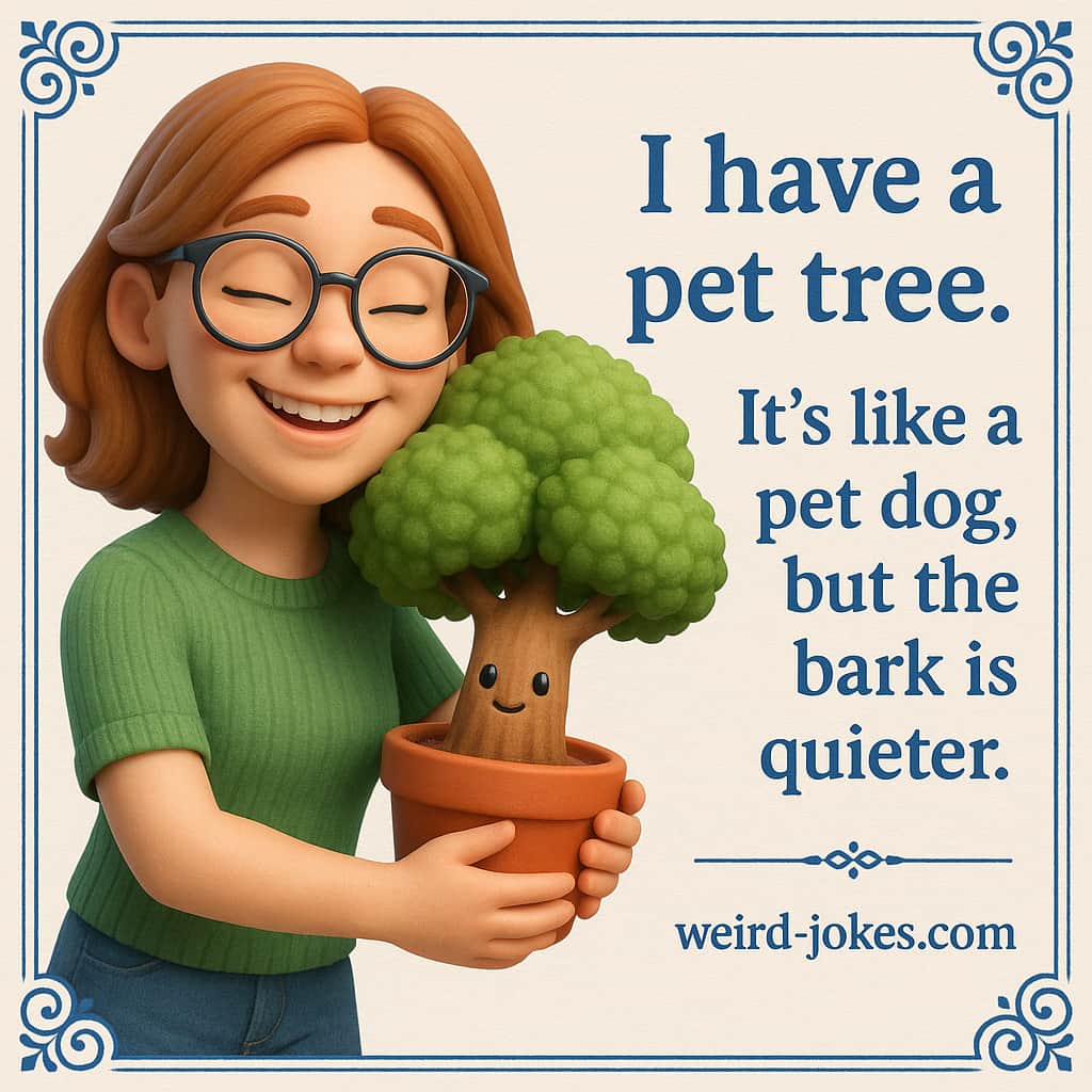 I have a pet tree. It's like a pet dog, but the bark is quieter.