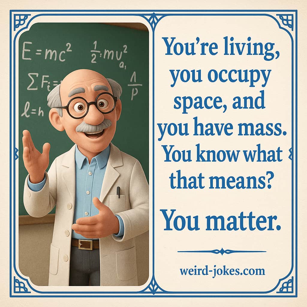 You're living, you occupy space, and you have mass. You know what that means? You matter.