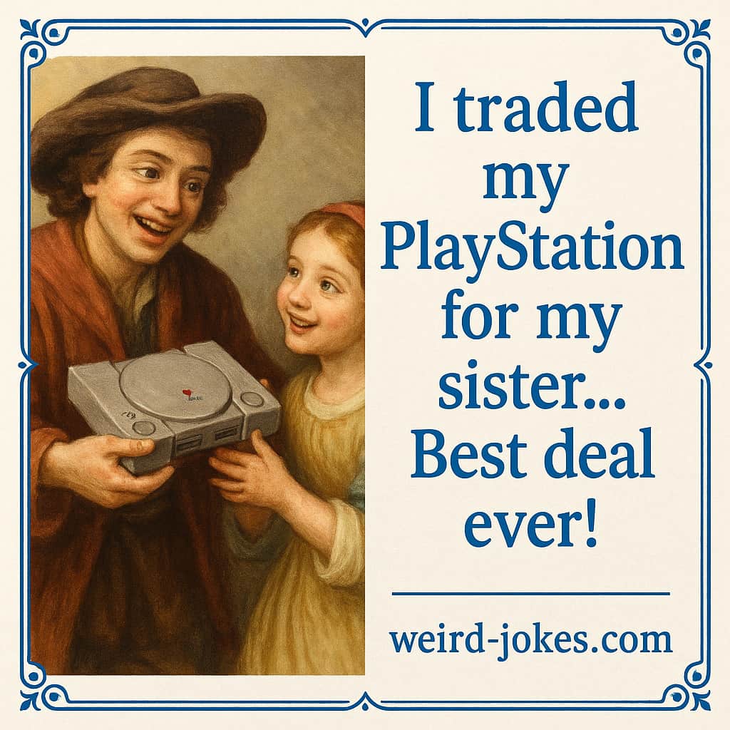 Gaming joke meme: I traded my PlayStation for my sister... Best deal ever!