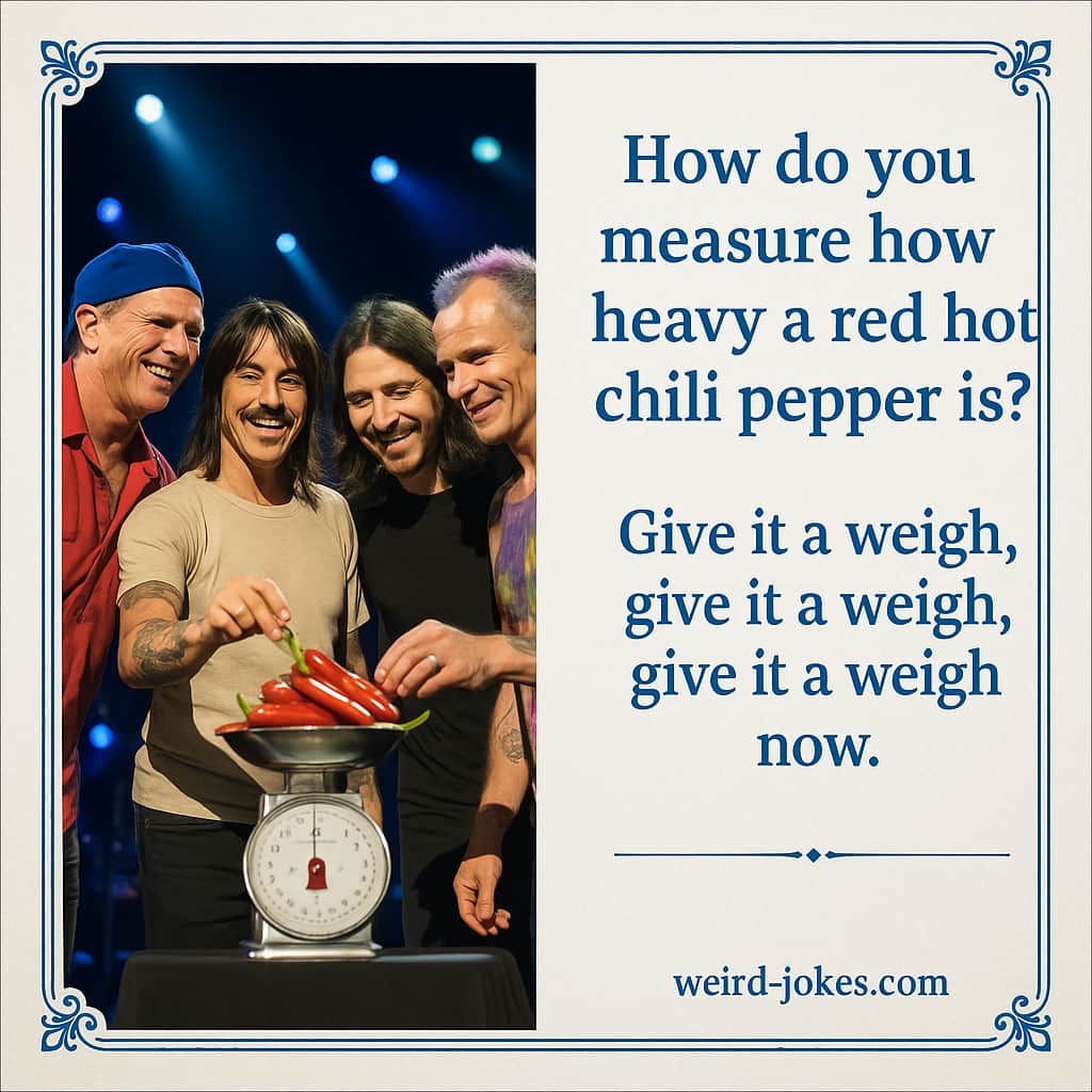 How do you measure how heavy a red hot chili pepper is? Give it a weigh, give it a weigh, give it a weigh now.