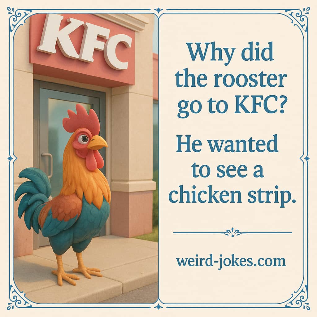 Why did the rooster go to KFC? He wanted to see a chicken strip.