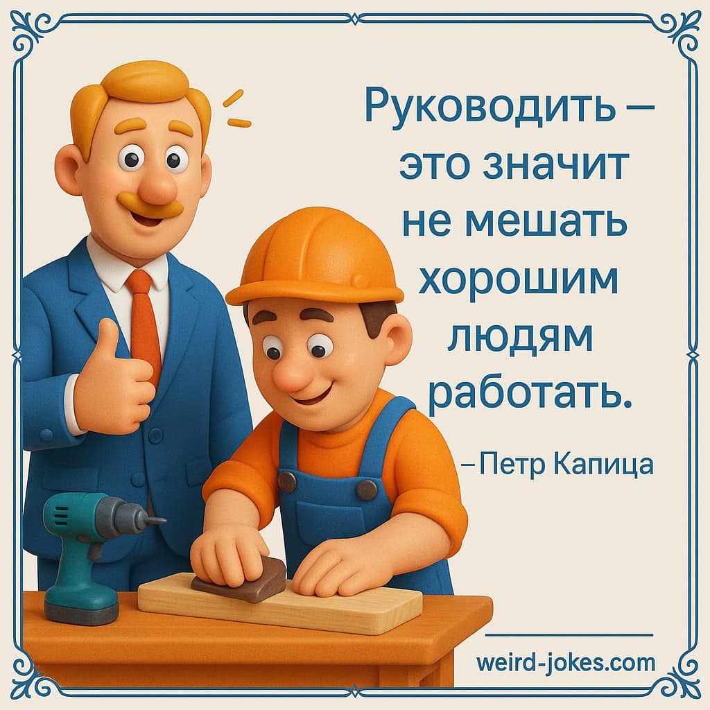 Афоризм мем: Руководить — это значит не мешать хорошим людям работать. - Петр Капица