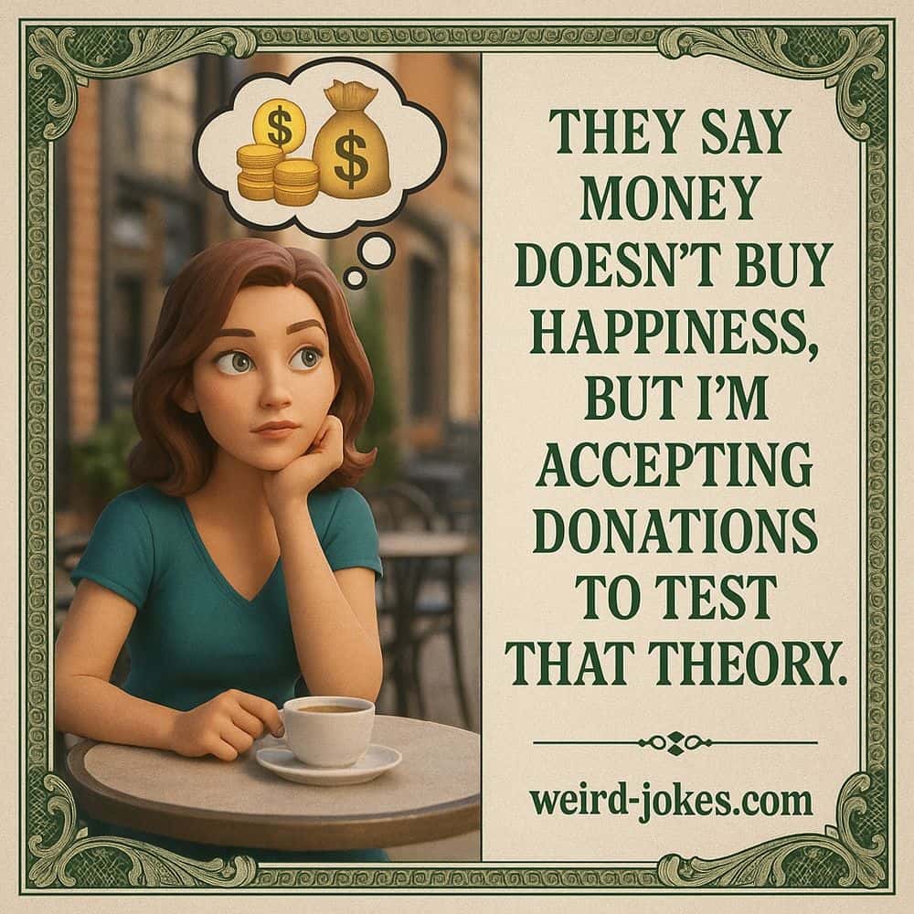 They say money doesn't buy happiness, but I'm accepting donations to test that theory.