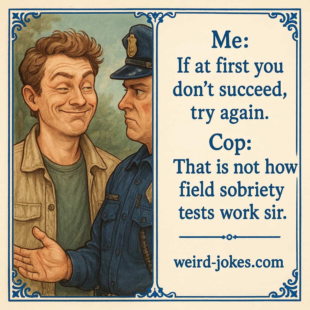 Me: If at first you don't succeed, try again. Cop: That is not how field sobriety tests work sir.