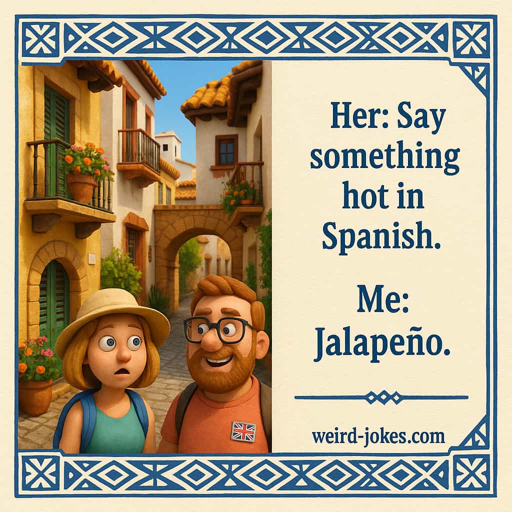 Her: Say something hot in Spanish. Me: Jalapeno.