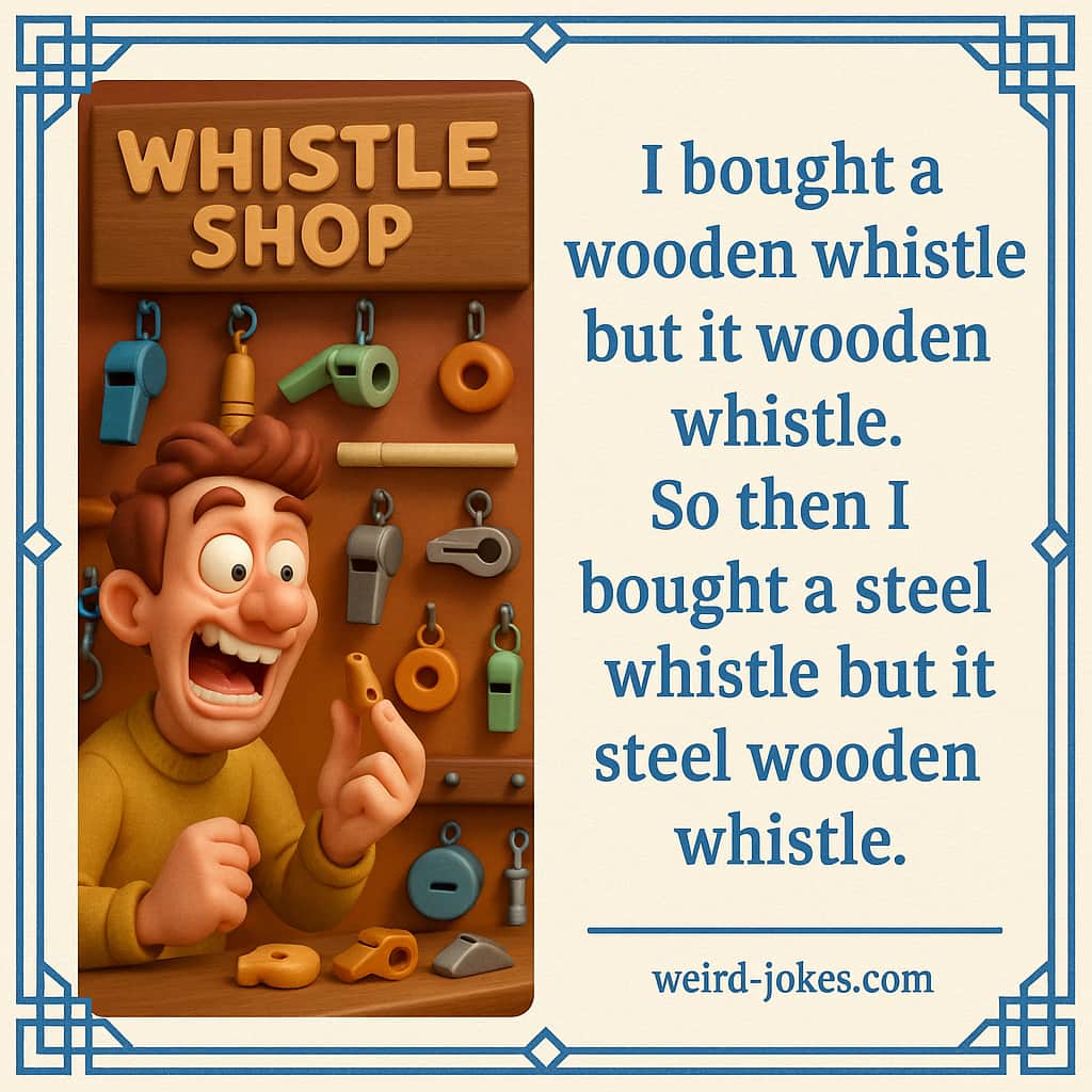 I bought a wooden whistle but it wooden whistle. So then I bought a steel whistle but it steel wooden whistle.