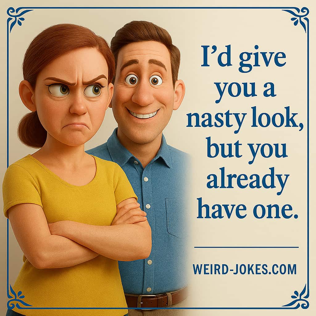 Trolling Joke meme: I’d give you a nasty look, but you already have one.