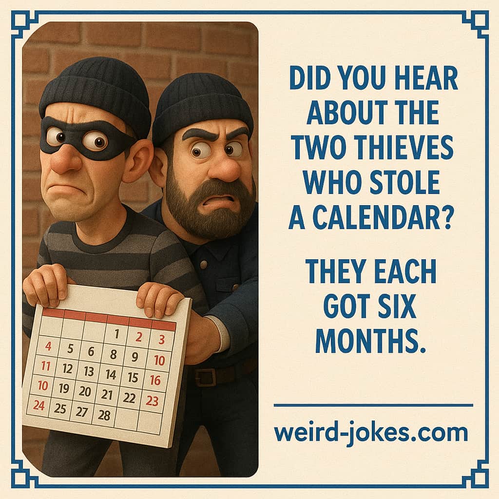 Did you hear about the two thieves who stole a calendar? They each got six months.