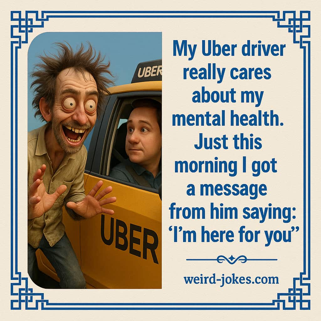 My Uber driver really cares about my mental health. Just this morning I got a message from him saying: “I’m here for you”.