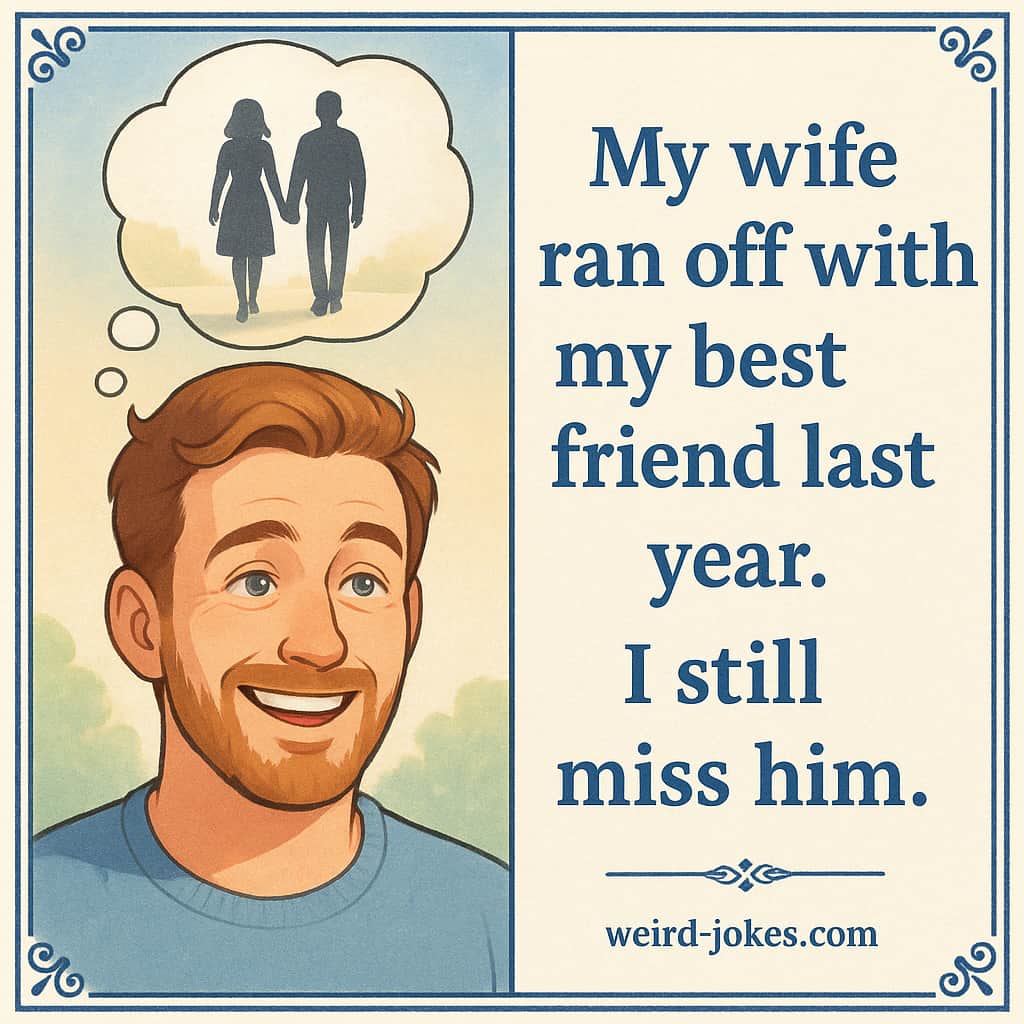 My wife ran off with my best friend last year. I still miss him.