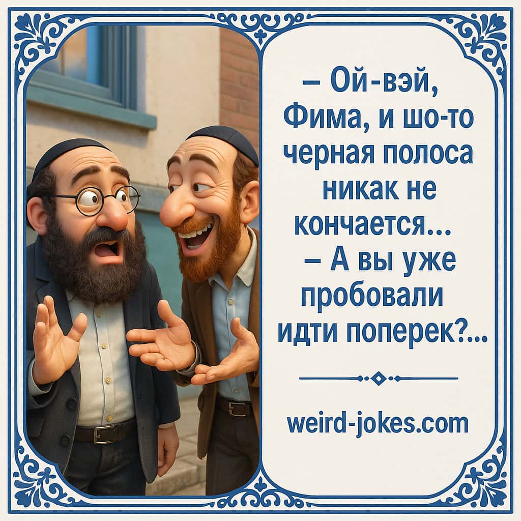 - Ой-вэй, Фима, и шо-то черная полоса никак не кончается. - А вы уже пробовали идти поперек?
